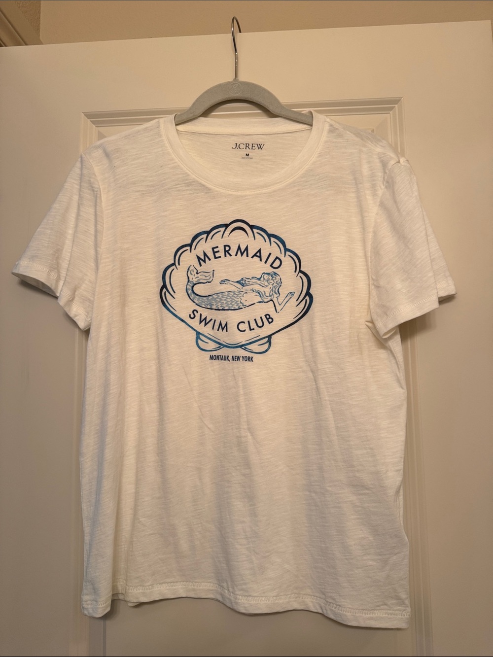 J. Crew White Short-Sleeve Tee with Blue Mermaid Graphic